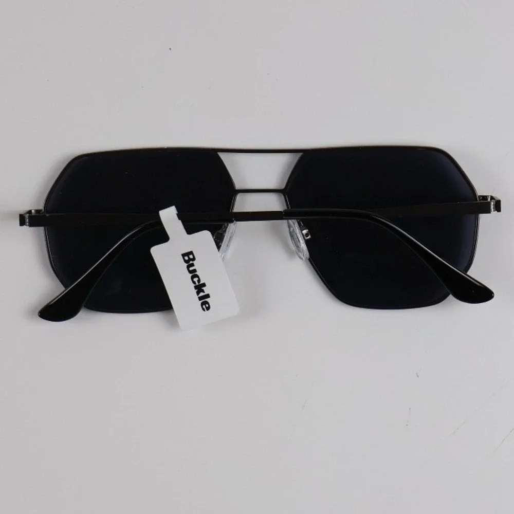 Buckle Sunglasses Geometric Aviator Gunmetal Grey Black OS NWT